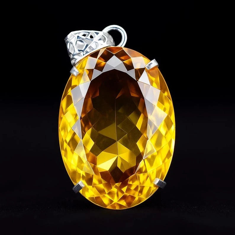 Natural 90 Ct Oval Yellow Topaz 925 Sterling Silver Certified Jewelry Pendant