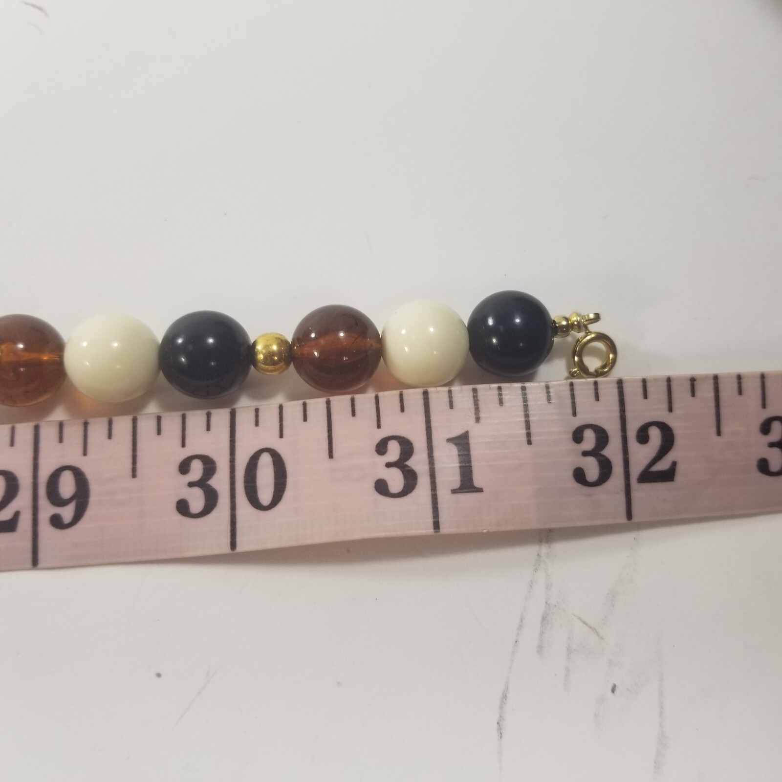 Vintage Brown Black White Gold Tone Spacers beaded Long Necklace