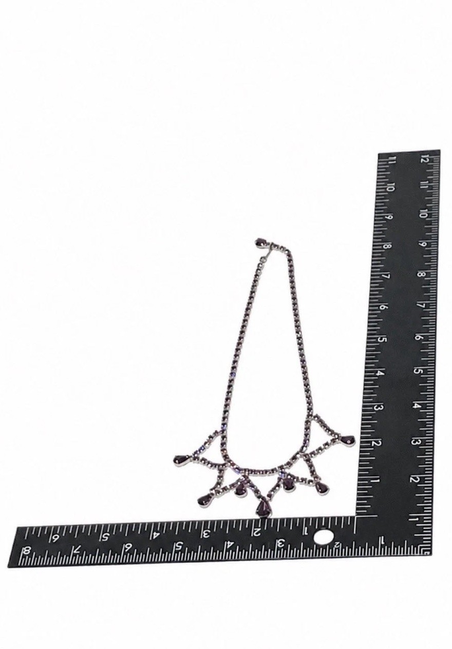 Vintage Purple Rhinestone Festoon Necklace Silver Tone Teardrop Dangle 16”