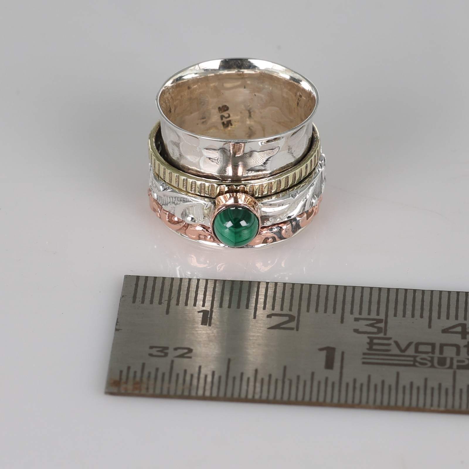 Malachite Gemstone Spinner Ring Handmade Fidget Jewelry ar8956