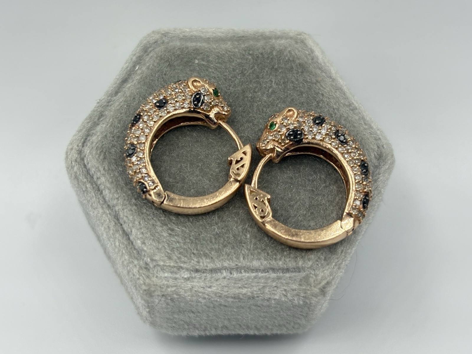 EFFY 14k Rose Gold Diamond Panther Hoop Earrings