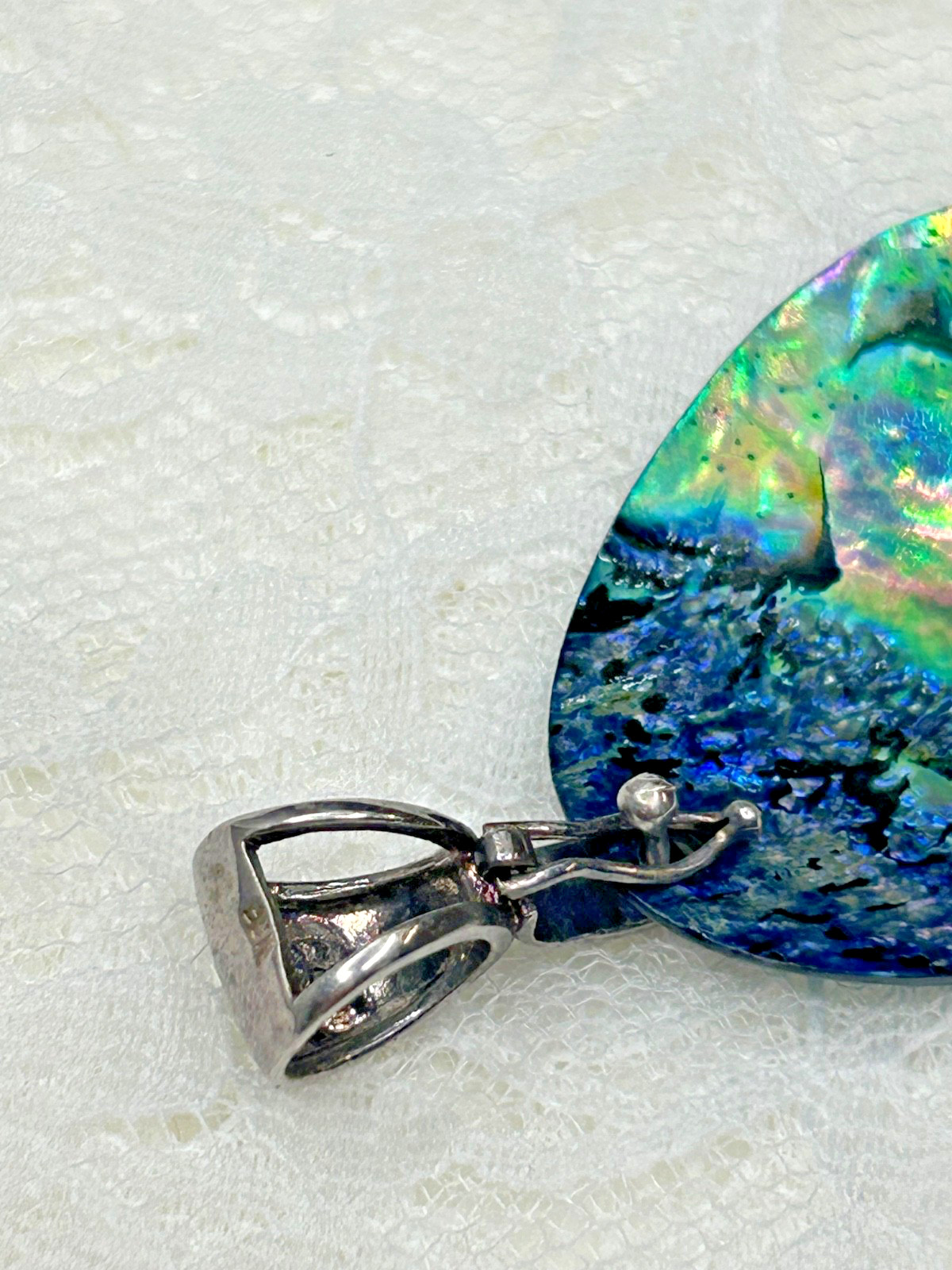 HUGE STERLING SILVER ABALONE SHELL PENDANT