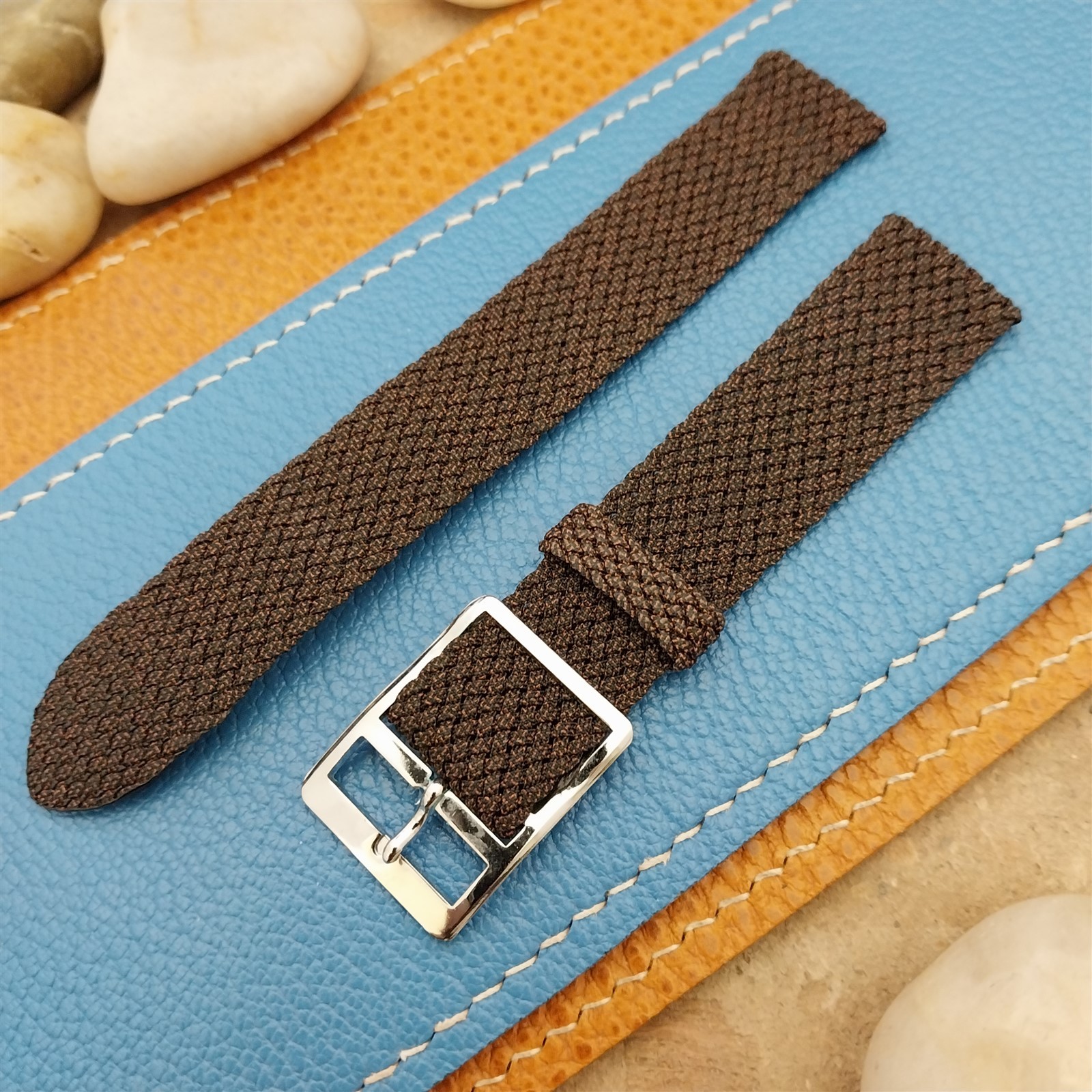1960s Vintage Braided Perlon 2-piece Brown Melange 16mm Unused Field Watch Strap