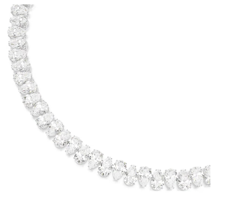Swarovski Matrix Tennis necklace Pear cut, White, Rhodium plated