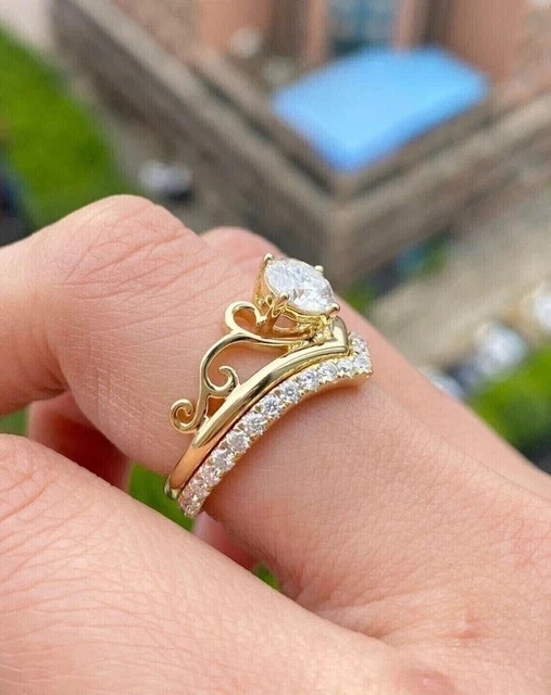 2Ct Round Cut Lab Created Diamond Wedding Bridal Set Ring 14k Yellow Gold Plated