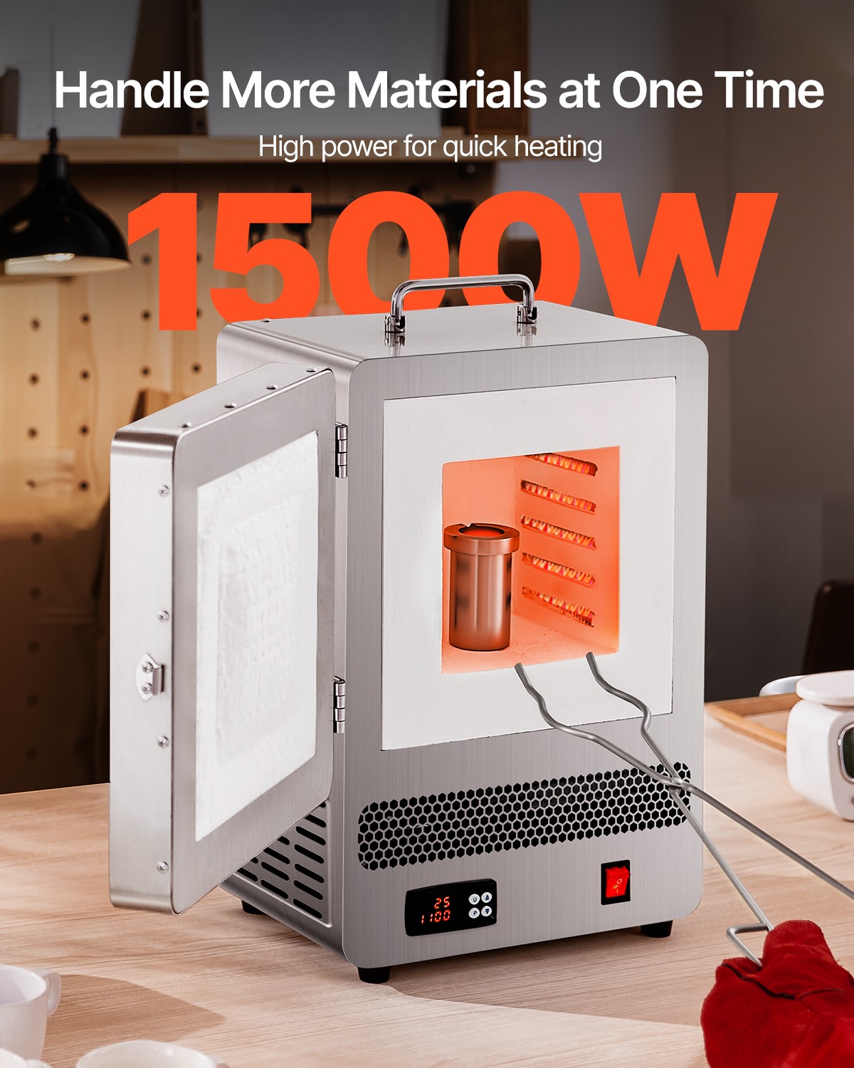 VEVOR Tabletop Kiln Melter Electric Kiln 1500W 2192℉ Max Temperature Furnace