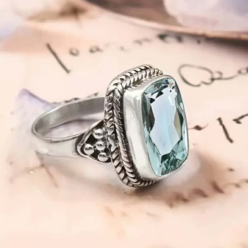 Elegant 925 Sterling Silver Blue Topaz Fashion Wedding Engagement Ring Size 8