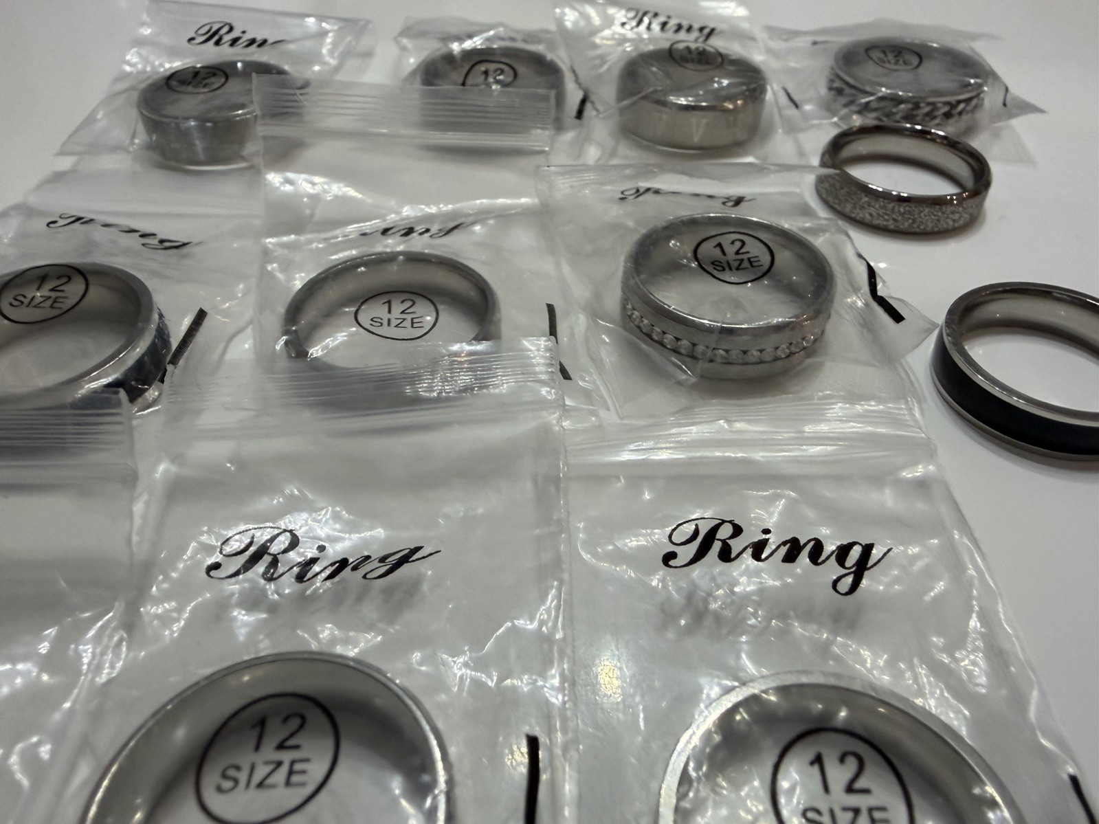 Men’s – Set of 17 Total, Stainless Steel Silver Rings. Size 12. Brand New, Clean
