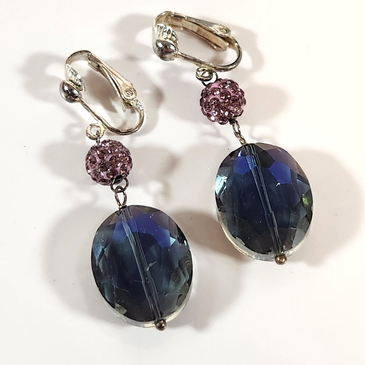 Beaded Necklace Clip Earrings Purple Blue Pink Iridescent Smoky Special Occasion