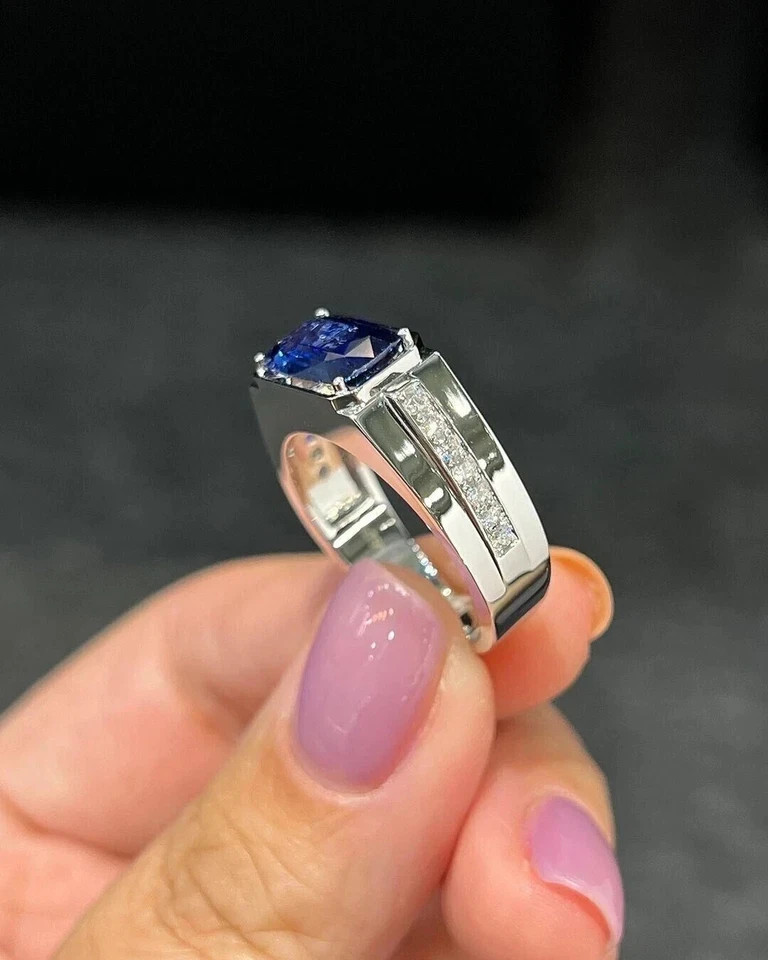 3Ct Cushion Lab-Created Sapphire Diamond Engagement Ring 14K White Gold Plated