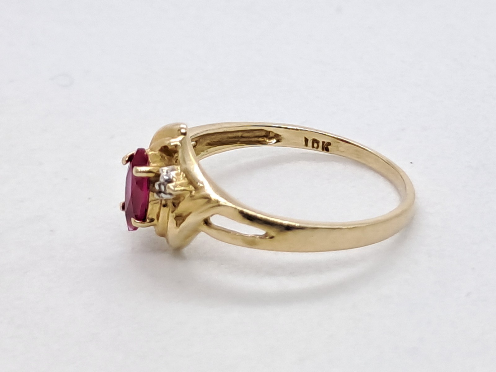 Dainty Victorian Style Marquise Ruby Ring 10K Solid Yellow Gold Natural Diamonds