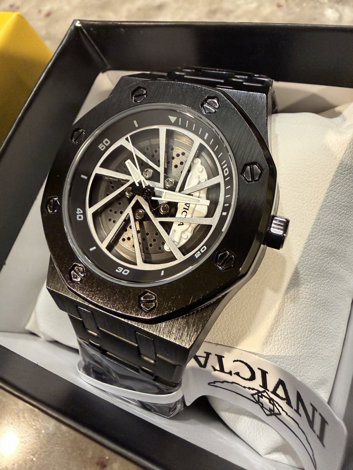 Invicta Bolt Men’s Quartz Watch 52mm Black SS Skeleton Dial 100m Box