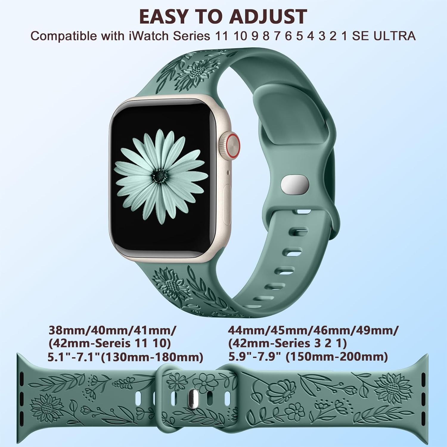 SNBLK 6 Pack Floral Engraved Bands Compatible with Apple Watch Bands 40Mm 41Mm 4