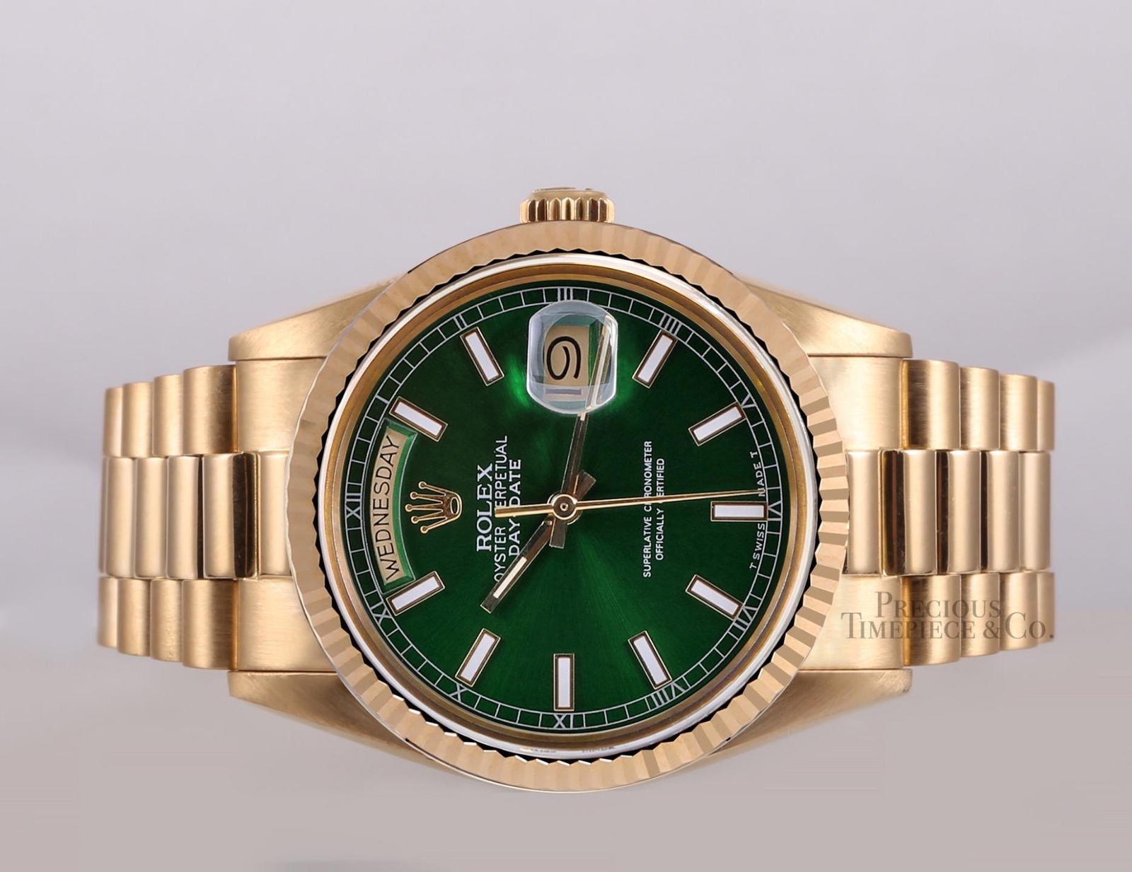 Rolex Day-Date 18038 Presidential 18k Gold 36mm Watch-Green Stick Marker Dial