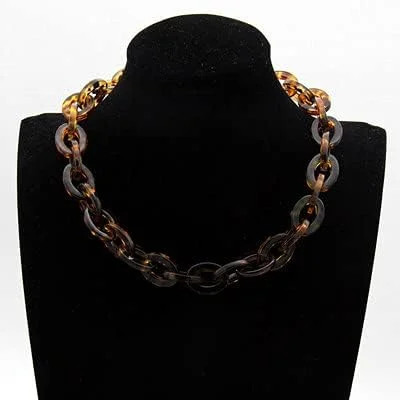 Bohemian Tortoise Shell Acrylic Resin Chain Link Necklace Leopard Print Pendant