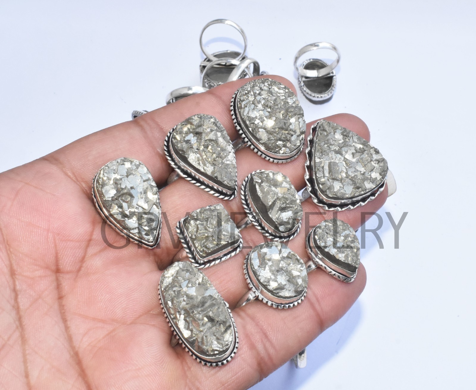 1-500 Pcs Pyrite Druzy In Wholesale Rings Lot: Silver Plated Whr-67