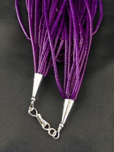 Navajo Sugilite 10 Strand Heishi Necklace | Sterling Silver Tubes 19″ 10169