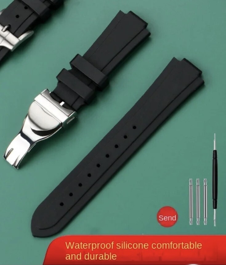 Rubber Watch Strap For Tudor Black Bay 41 22mm 12mm Black Deployant Clasp