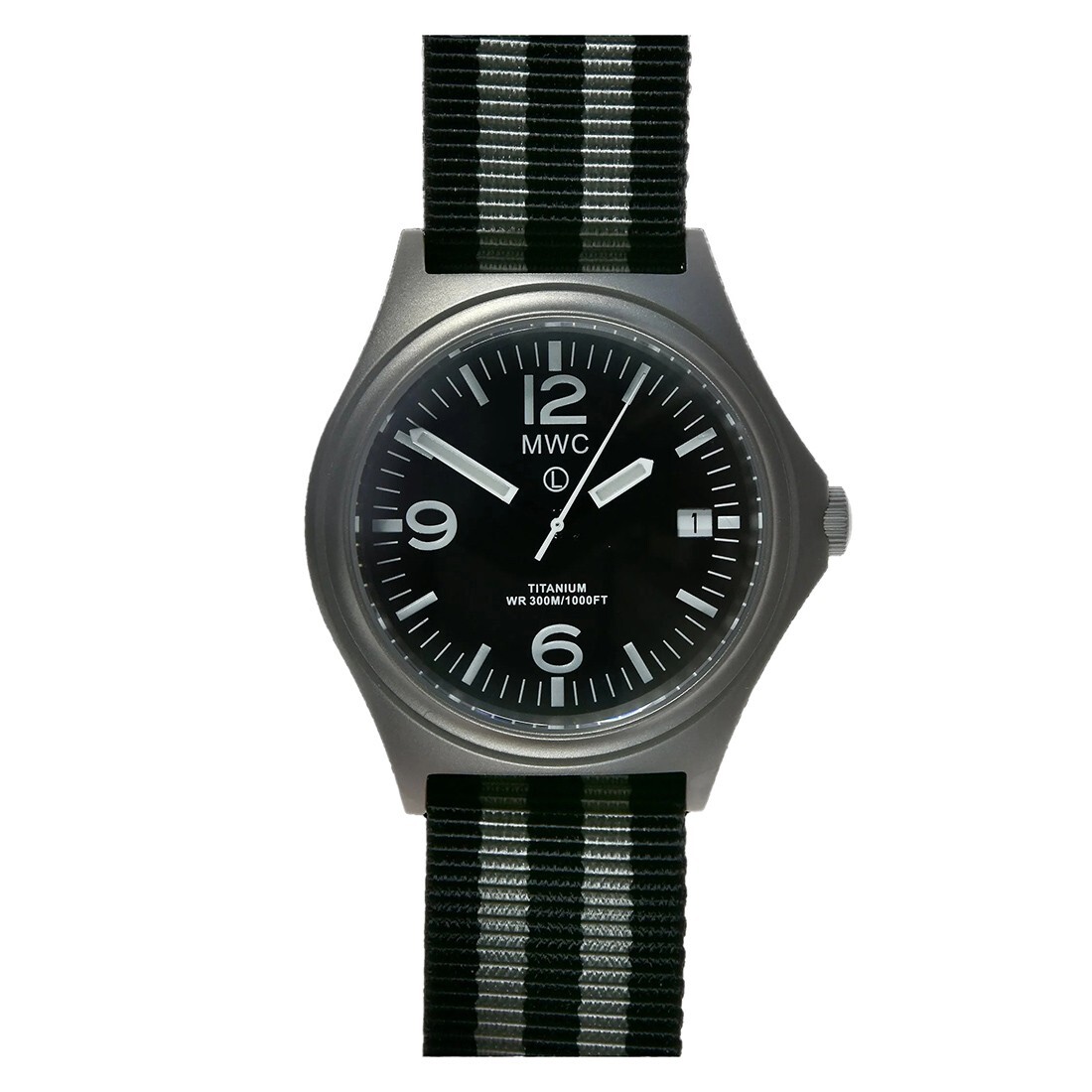 MWC Combat Elite Titanium Quartz Swiss Black Fabric Military Date Men’s Watch