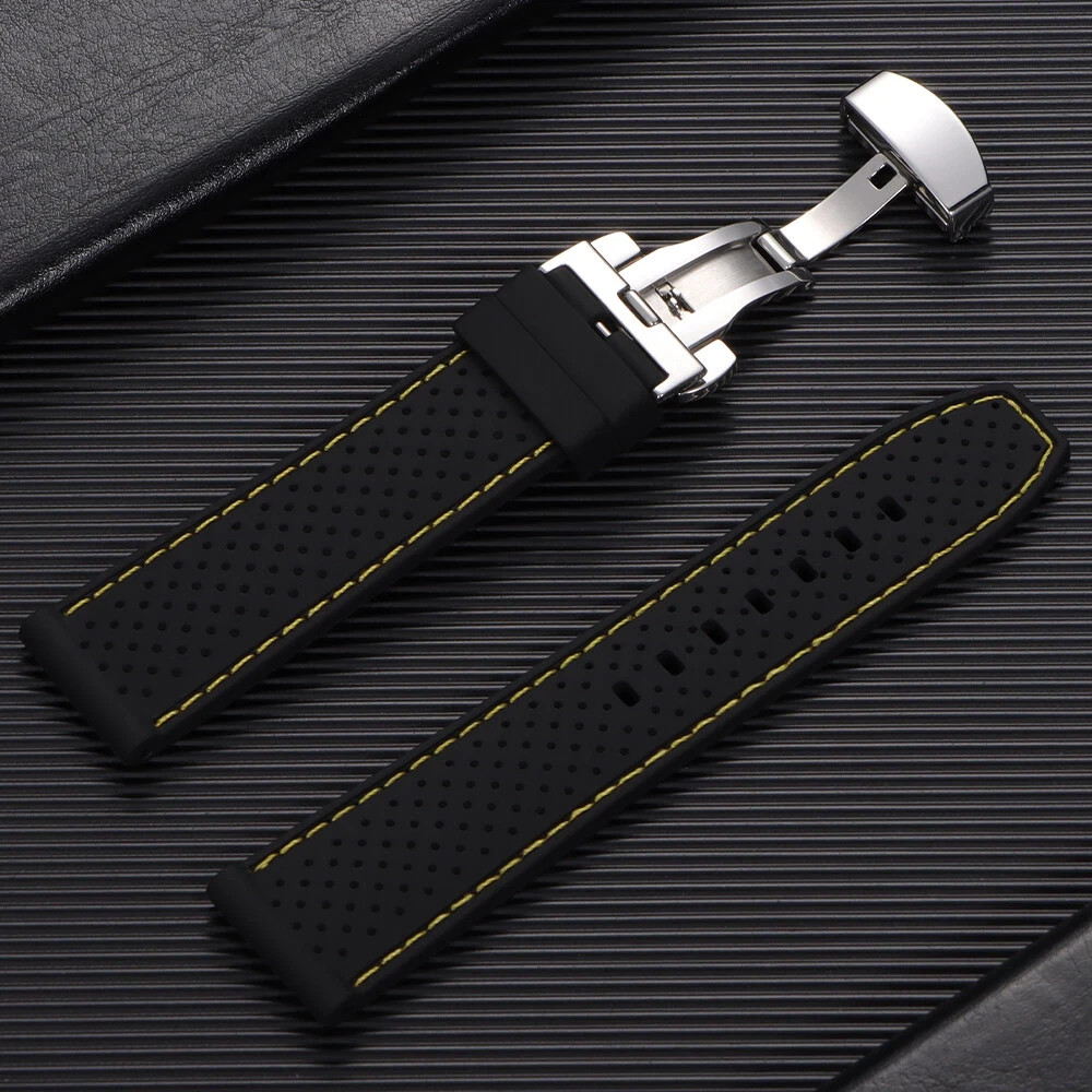 Silicone Breathable Sport Watch Band Strap 20mm 22mm Butterfly Clasp Bracelet