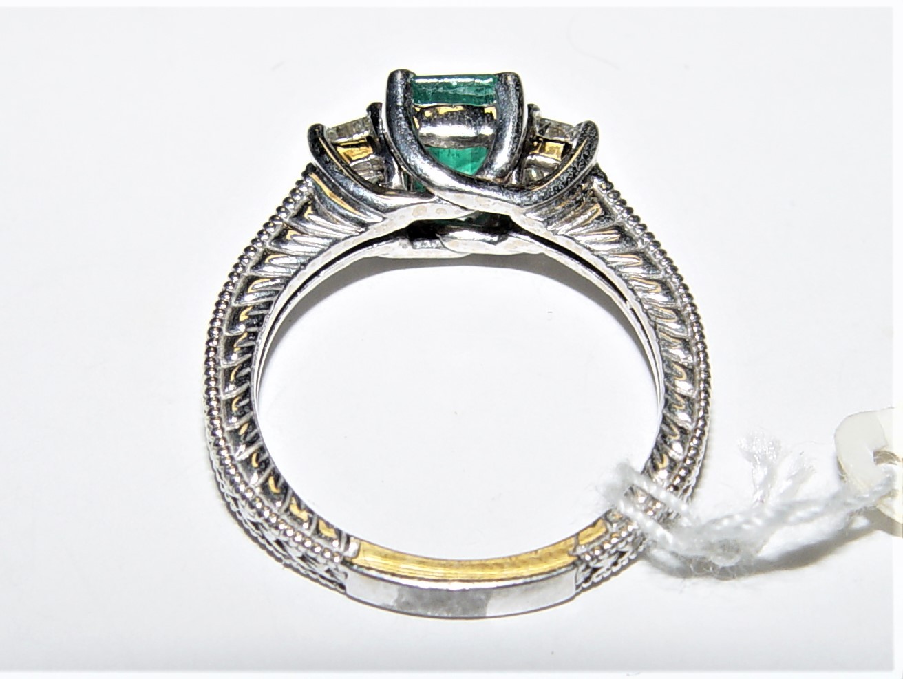 Classy 0.77CT Emerald & 0.47CT Diamond Filigree Ring 18K gold s-6.5