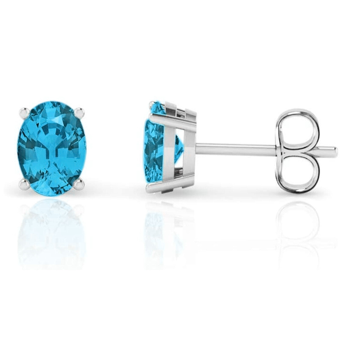 2.00 CTTW Solid .925 Sterling Silver Oval Simulated Blue Topaz Studs