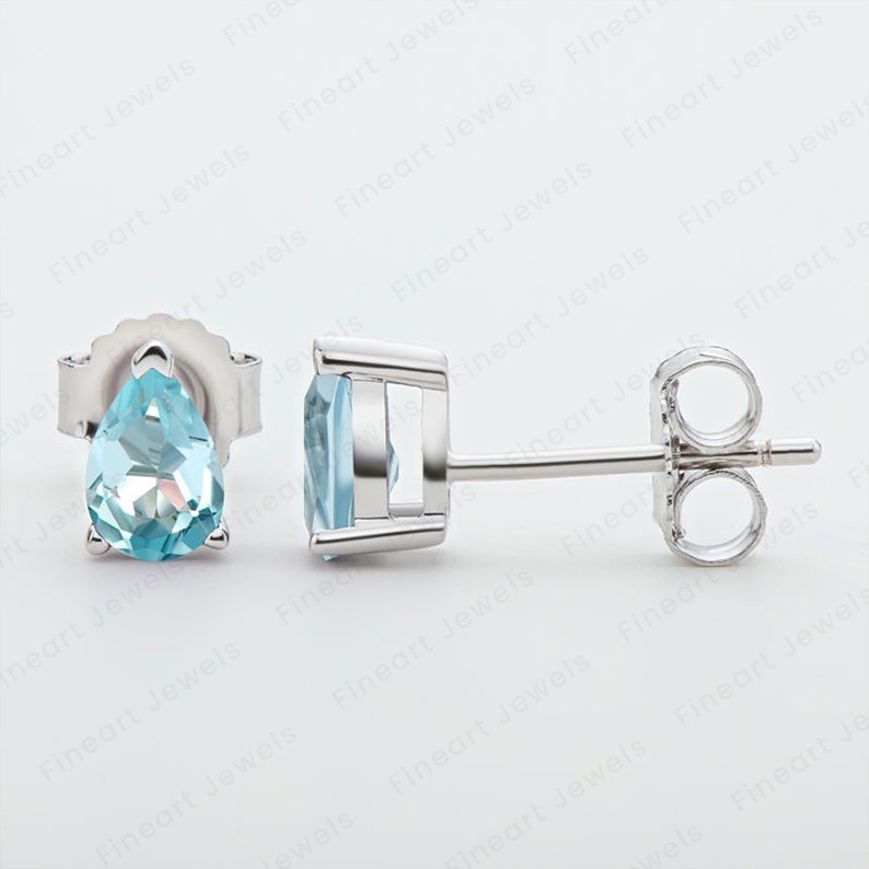Pear Lab Sky Blue Topaz Stud Earrings for Women 925 Silver December Birthstone