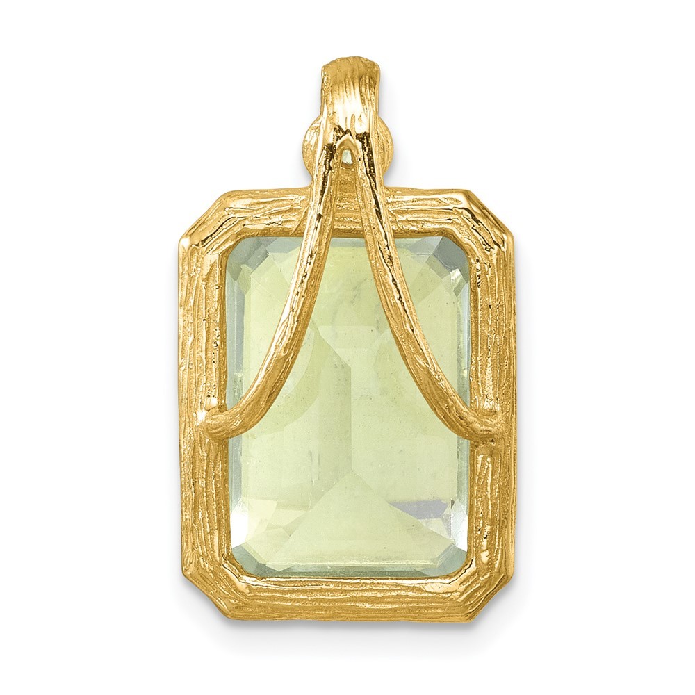 14K Yellow Gold Polished and Textured Diamond and Green Quartz Pendant 3.14g