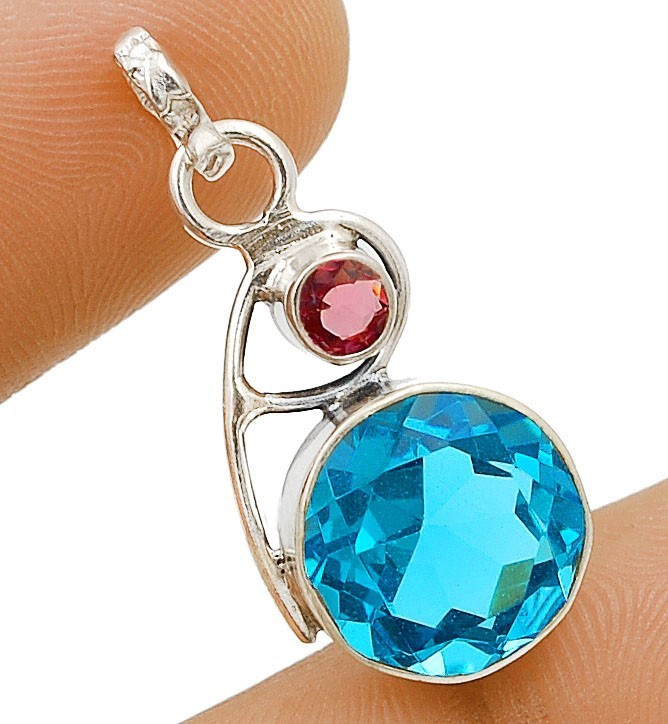 4CT Natural Flawless Blue Topaz 925 Sterling Silver Pendant 1 1/4″ Long @B13-7