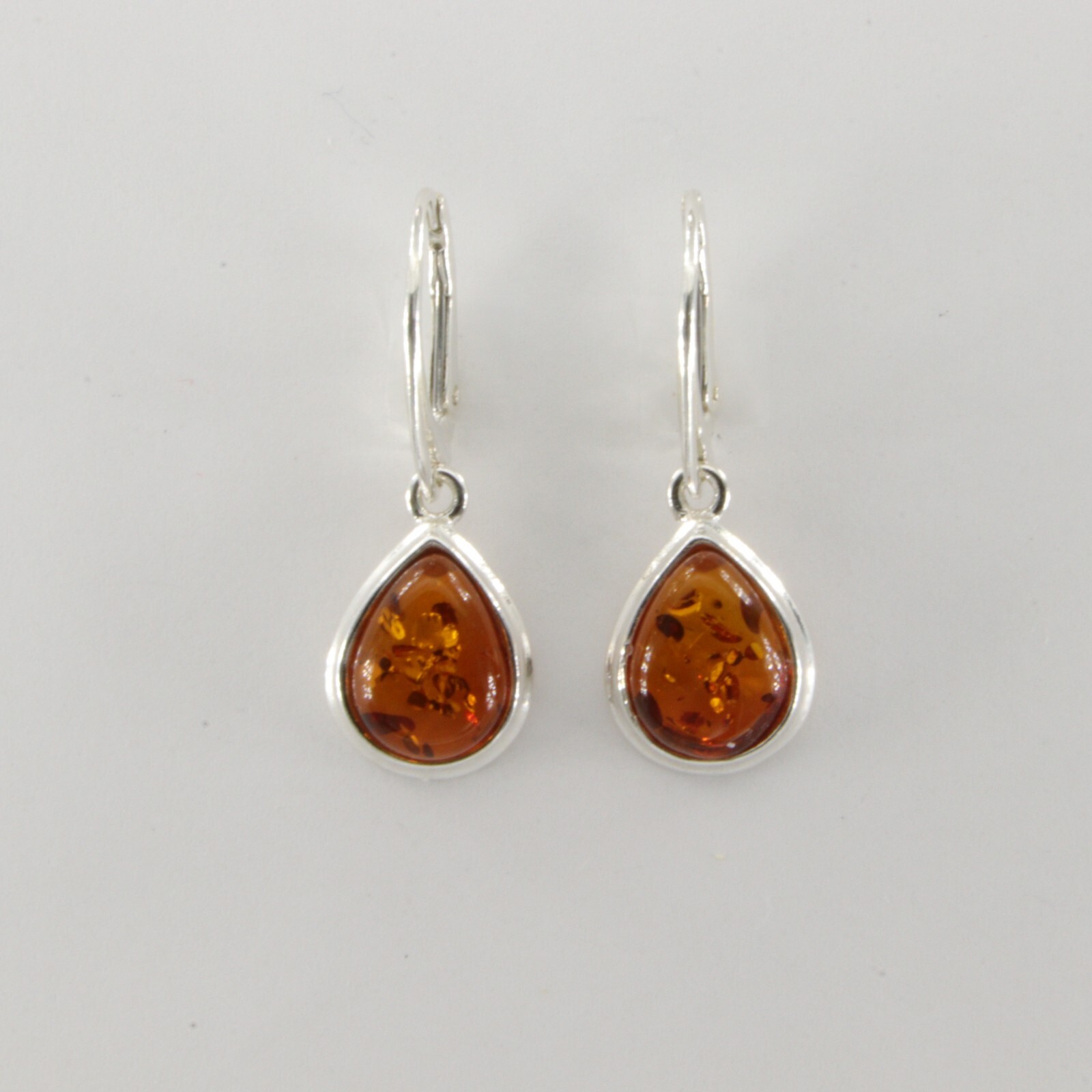 Cognac / Brown BALTIC AMBER Drop Leveback Earrings 925 STERLING SILVER #1654
