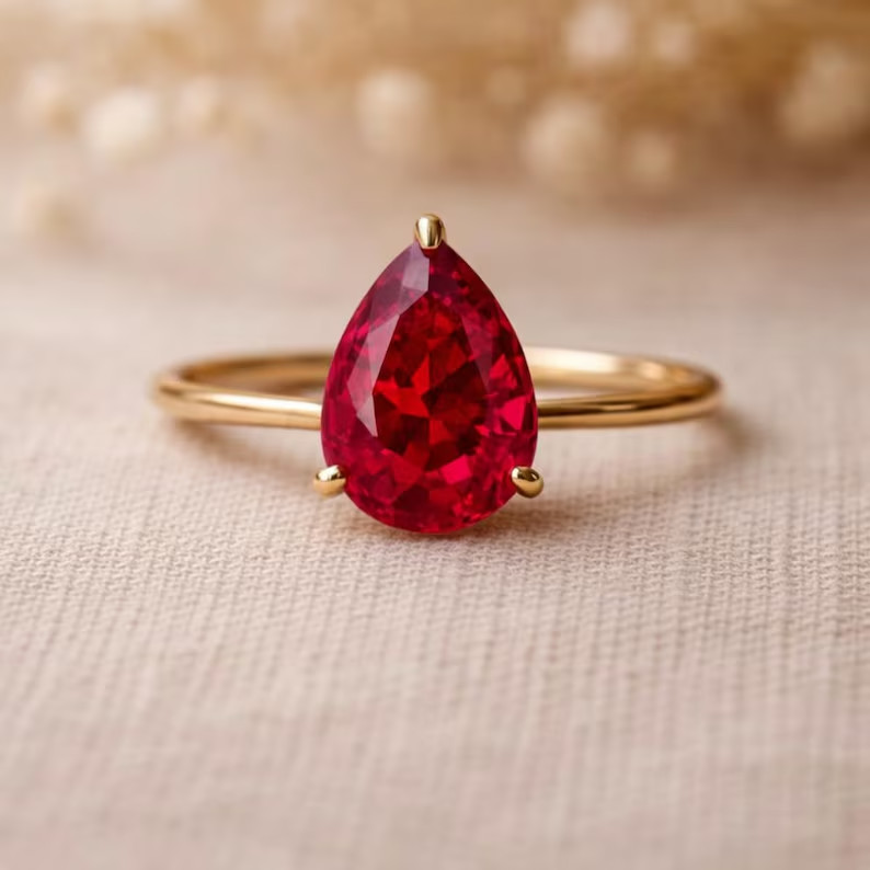 Lab Created Red Ruby Ring, Base Metal: Brass Finish: Gold Plated