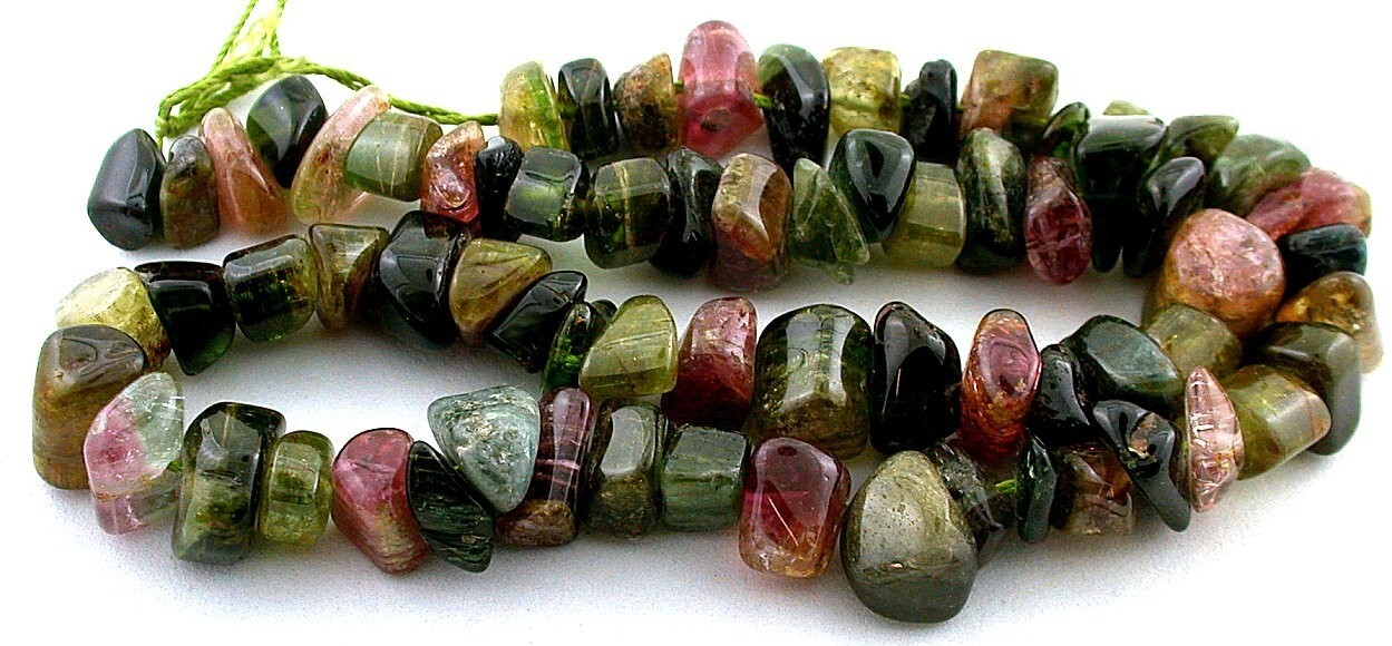 Multi Color Tourmaline Polished 7mm To 13mm Crystal Gemstone 16″ Bead Strand