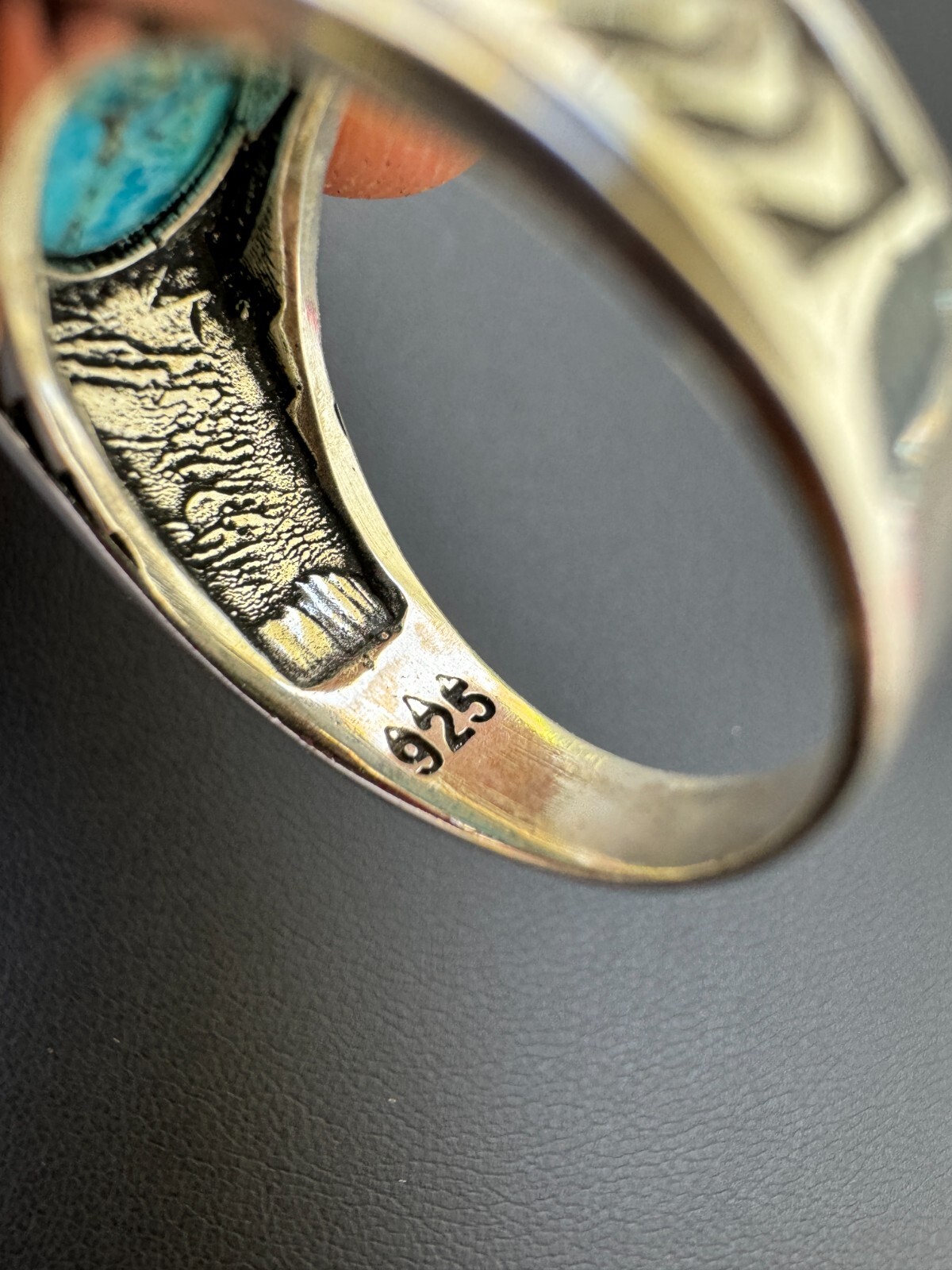 Blue Genuine Turquoise Mens Real Solid 925 Sterling Silver Signet Oval Ring
