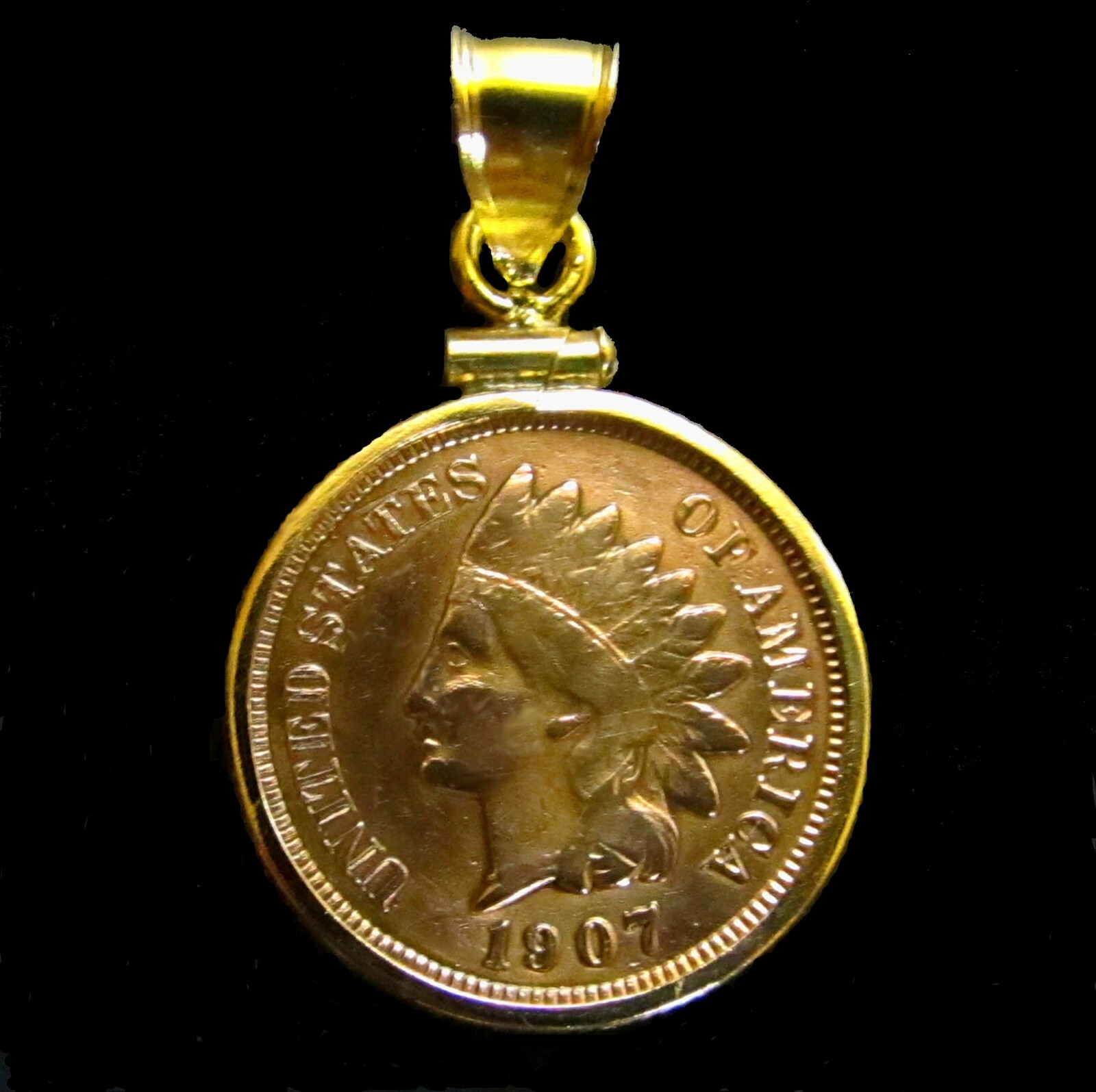 Coin Pendant Vintage Indian Cent Reeded Edge Gold Filled Bezel Soldered Bail