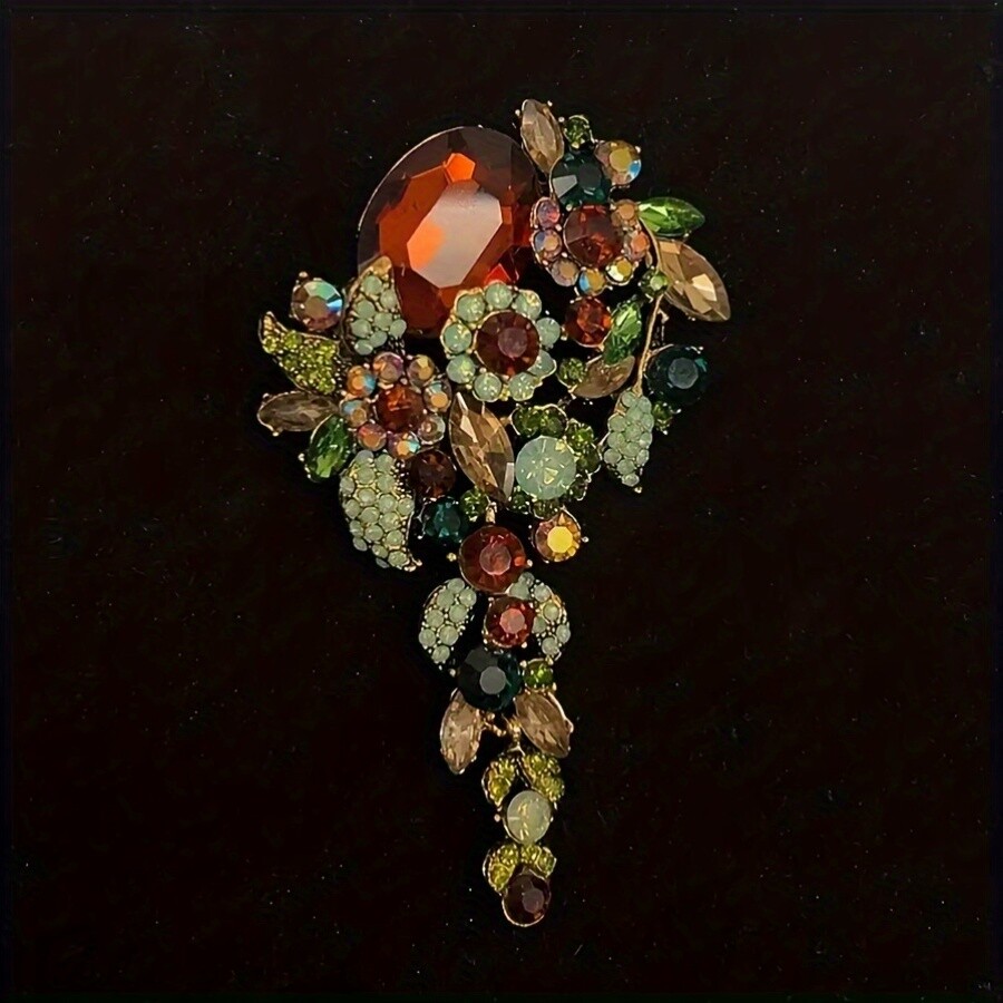 1pc Elegant Zinc Alloy Brooch with Rhinestone and Glass Crystal Accents