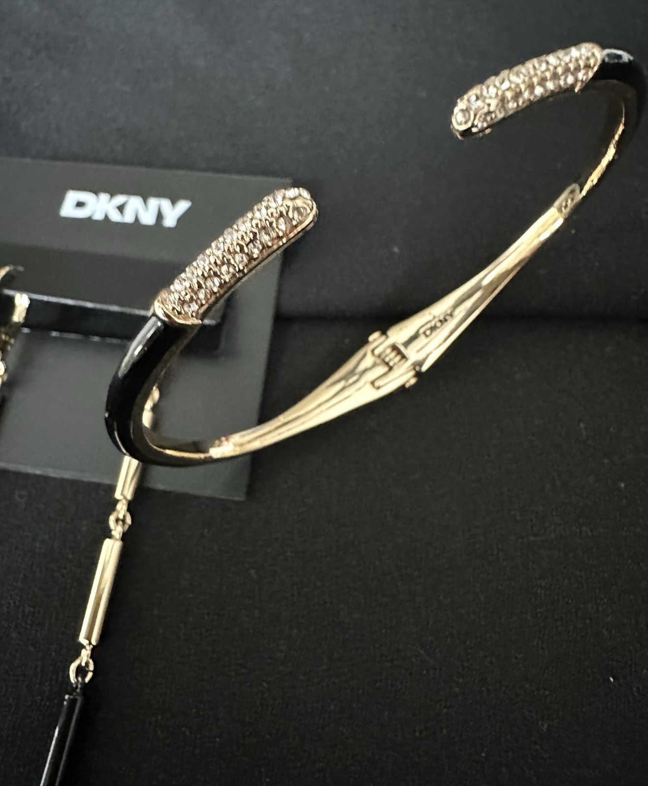 DKNY Set Enamel Bracelet/ Pave Crystals/ Linear Tube Earrings