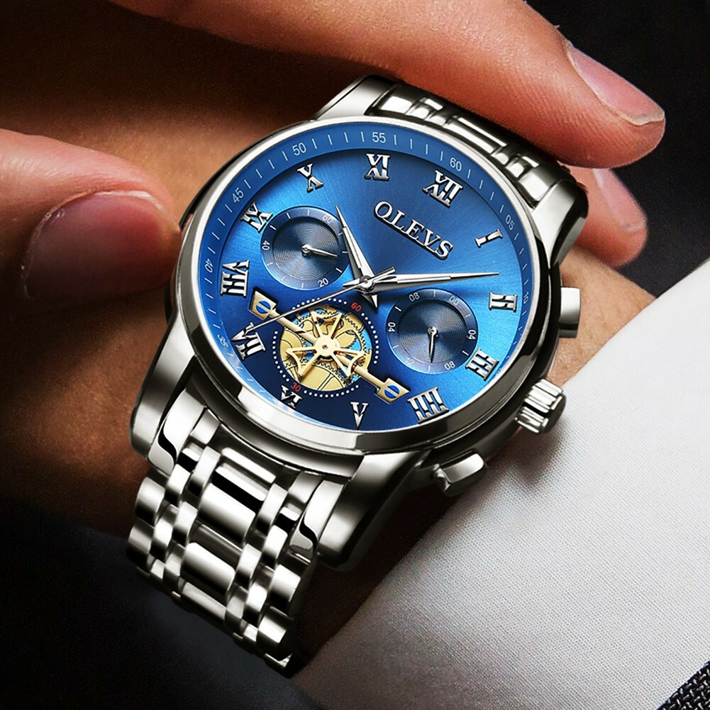 Mens Quartz Stainless Waterproof Chronograph Luminous Watch Wrist Black Christma