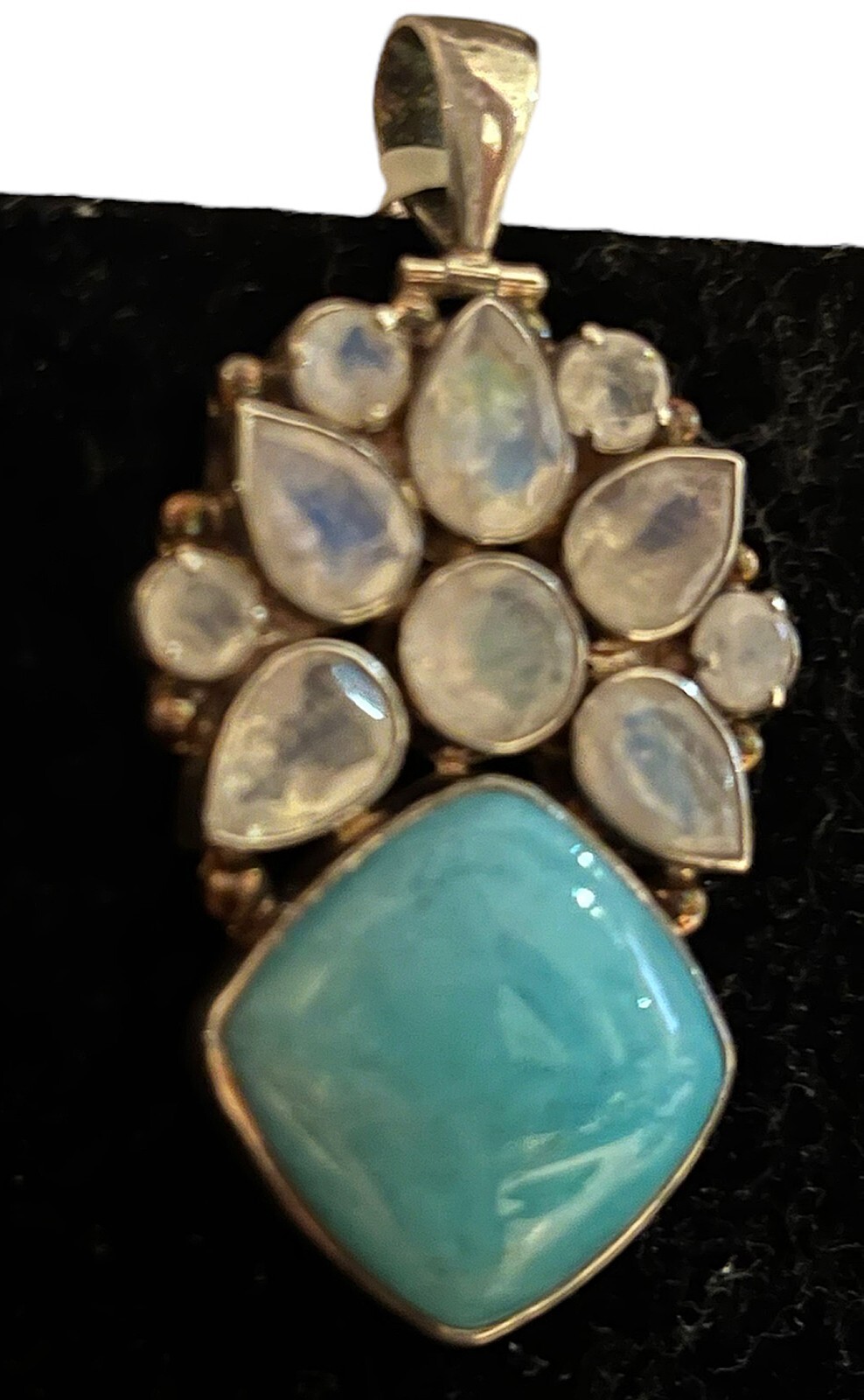 Himalayan Gems Amazonite , White Topaz , Moonstone Sterling Pendant Artisan