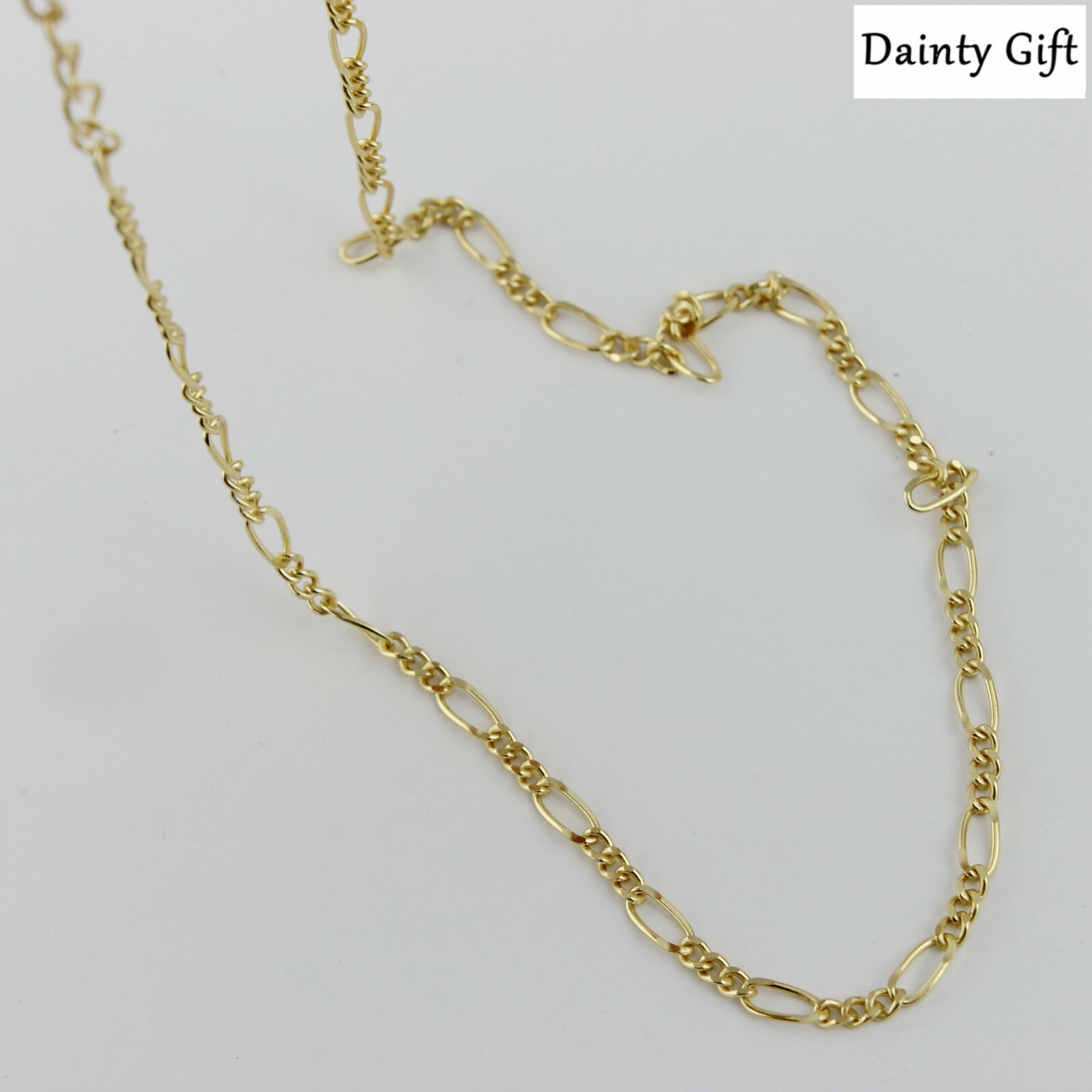 Women / Girl 925 Sterling Silver Gold Flat Figaro Link Chain Necklace 12 -14.2″