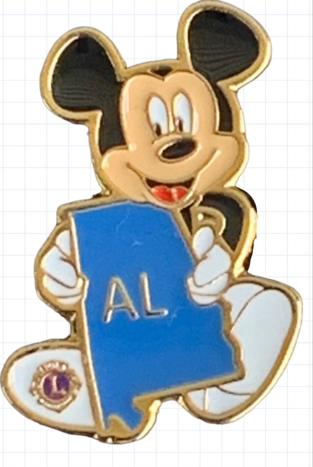 Lions Club Pins featuring Mickey Mouse holding the outline of the US States
