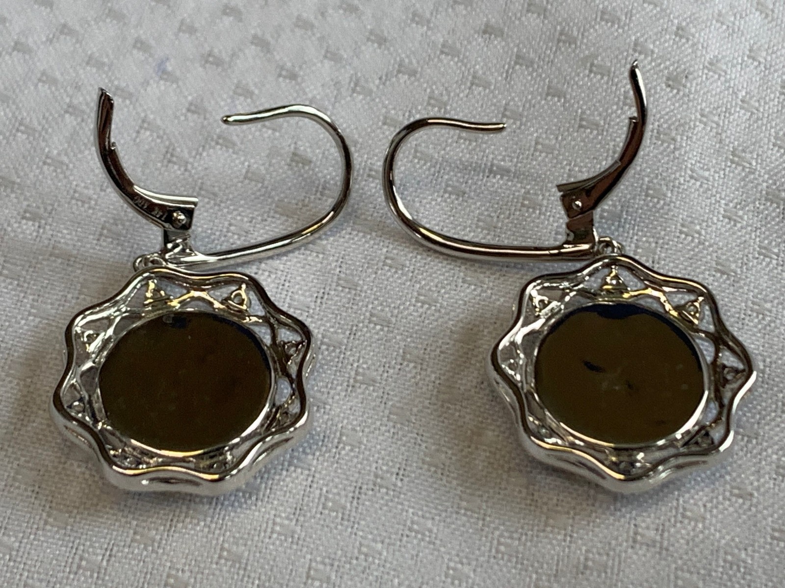 14K White Gold Iridescent Ammolite Earrings 9.54g Jewelry Clear Stones *READ*