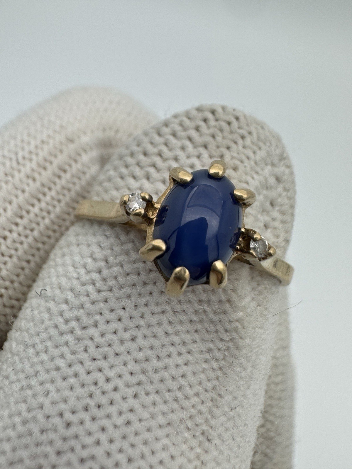 Antique Star Sapphire & Diamond Ring 10k Gold