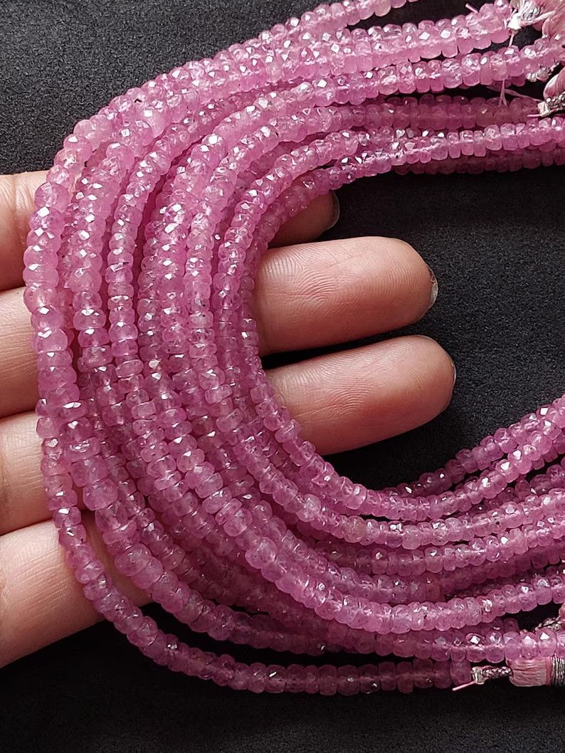 Natural Pink Sapphire Beads 4-5mm Faceted Rondelle 8″ Strand Gemstone Gift