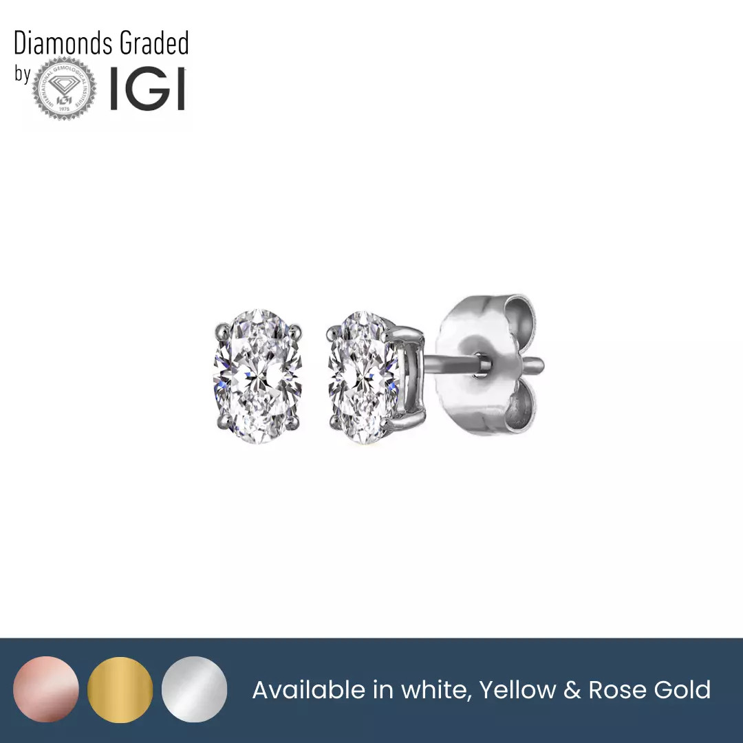 IGI 2.00-4.00 Carat E VS1 Oval Cut Lab Grown Diamond Stud Earrings 14k Gold