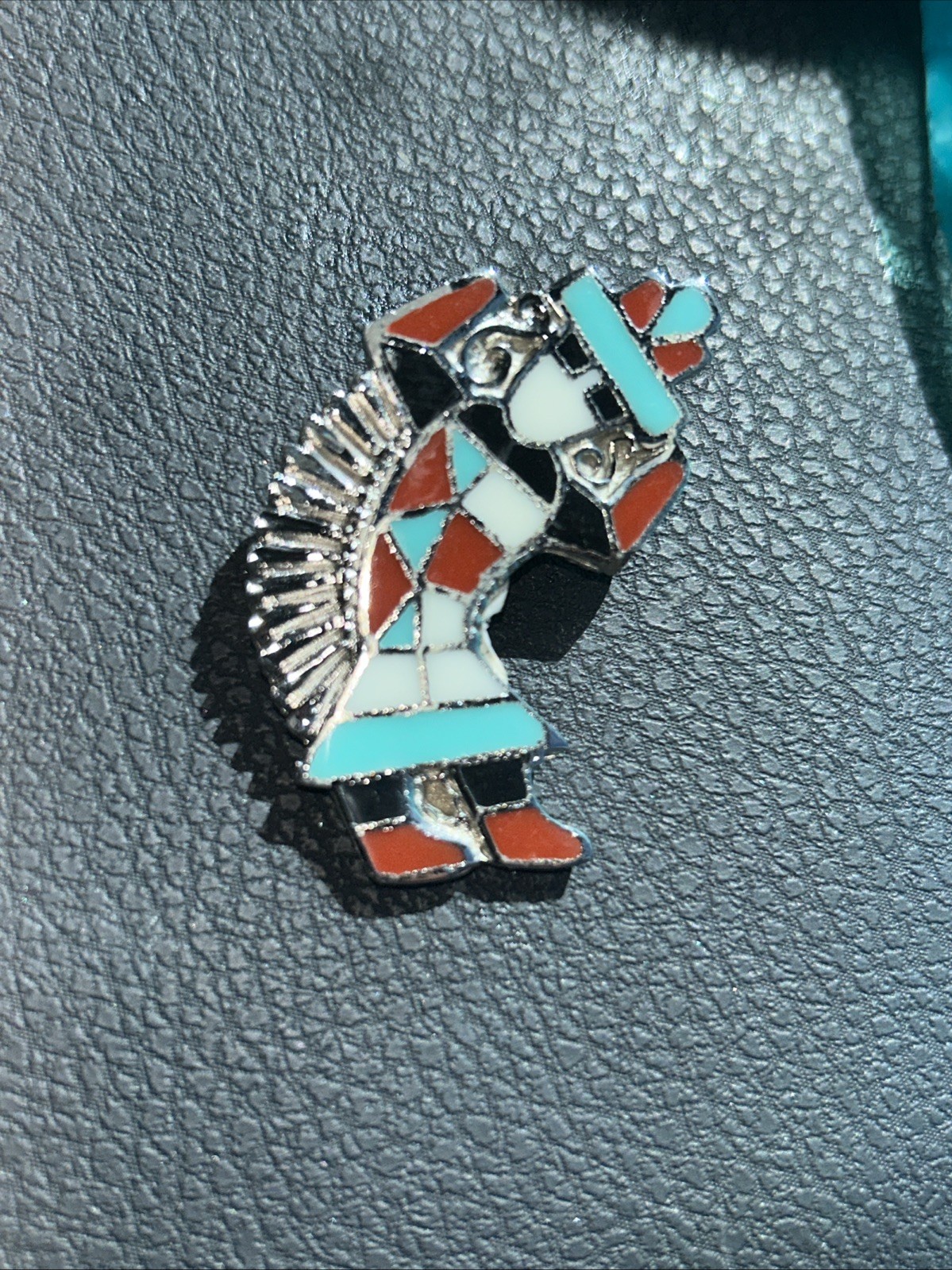Native American Zuni Rainbow Man Enamel Inlay Bolo Tie Pendant South Western