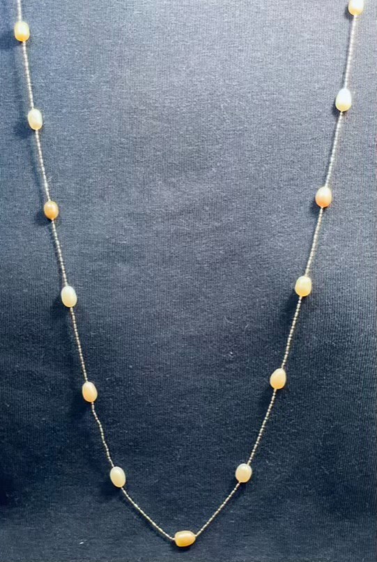 Natural Baroque White & Cream Pearl Necklace Chain Station Flapper Dainty 47″L