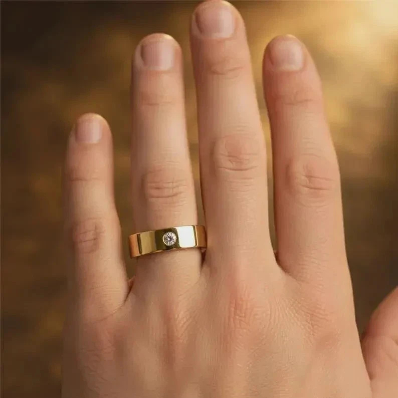 1 CT Round Moissanite Ring 925 Sterling Silver Cigar Wedding Band Gift For Him
