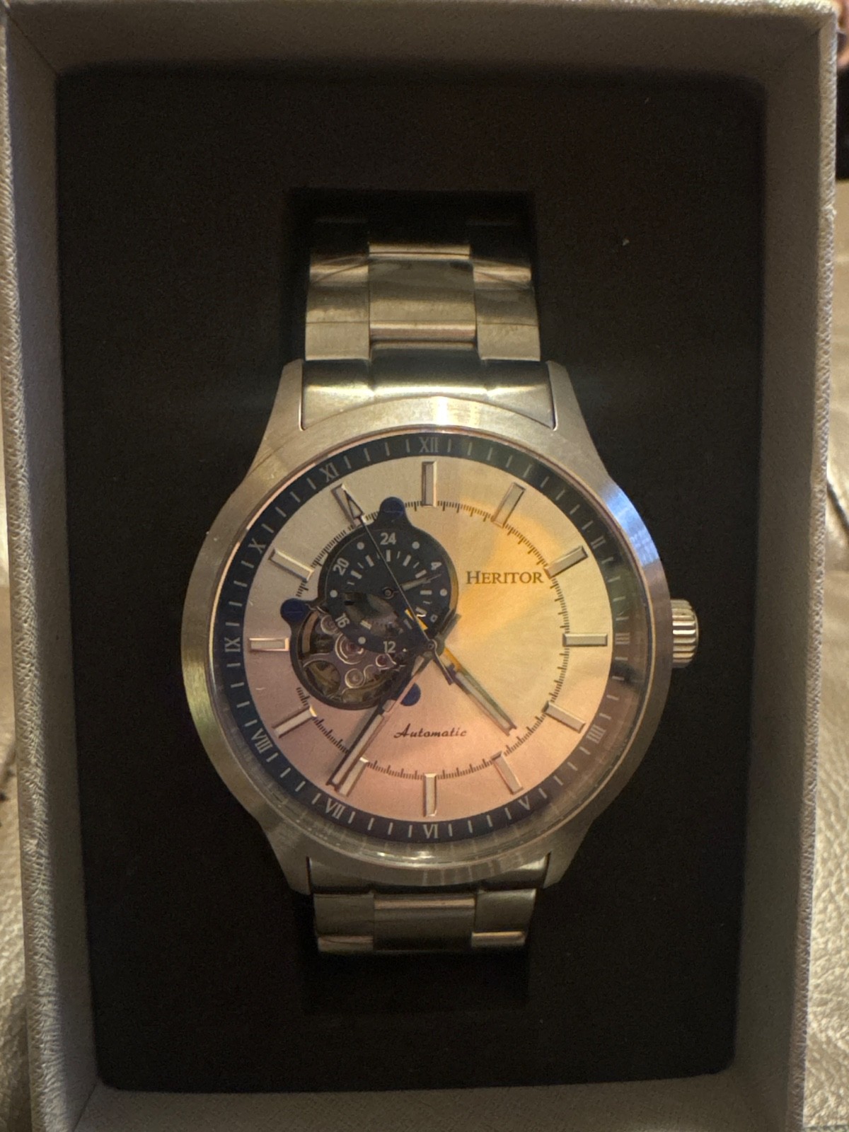 Heritor Automatic Oscar Men’s Semi-Skeleton Watch (Silver Dial/Steel Bracelet)