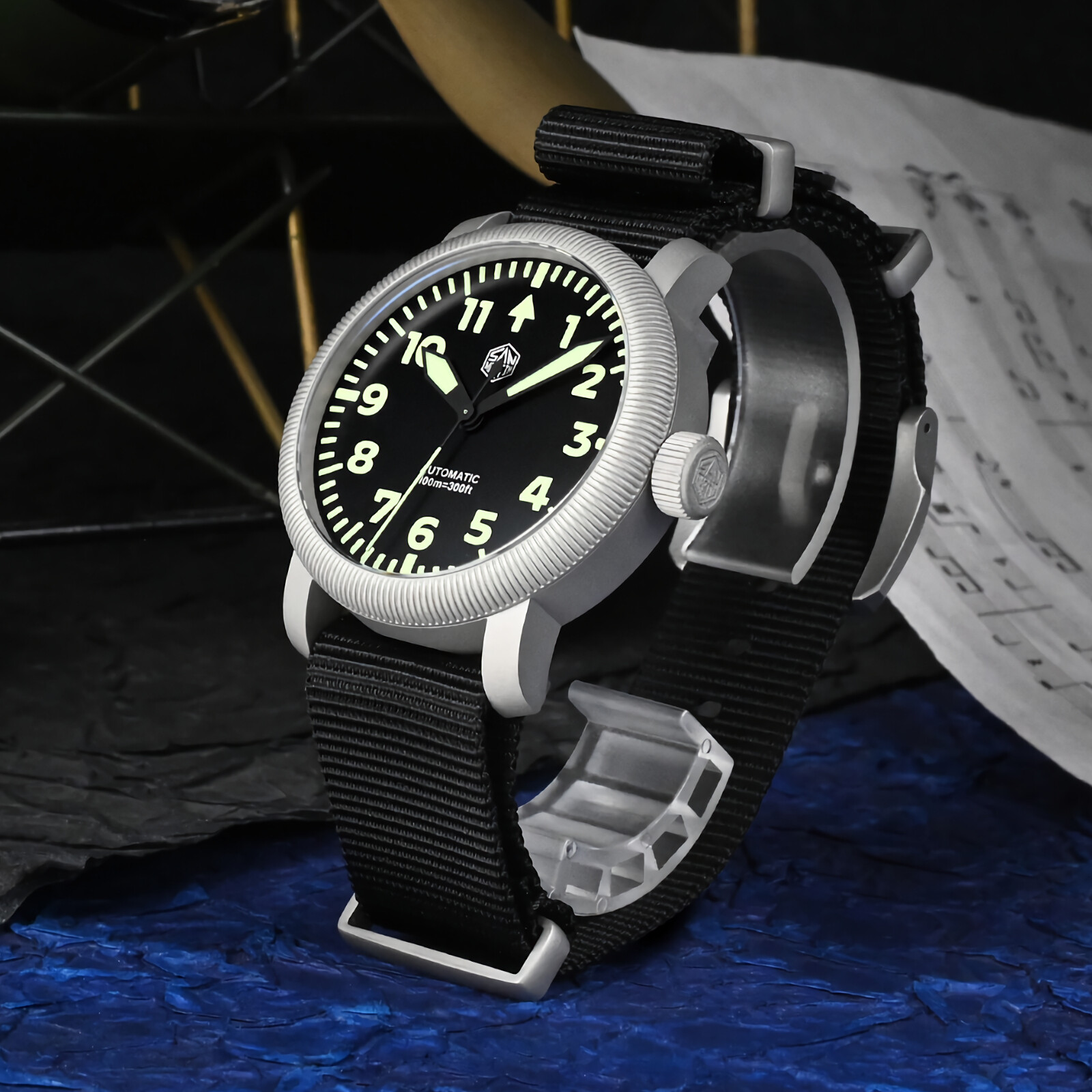 SAN MARTIN SN0143-G Automatic Stainless Steel 40mm 10ATM Retro Pilot Men’s Watch