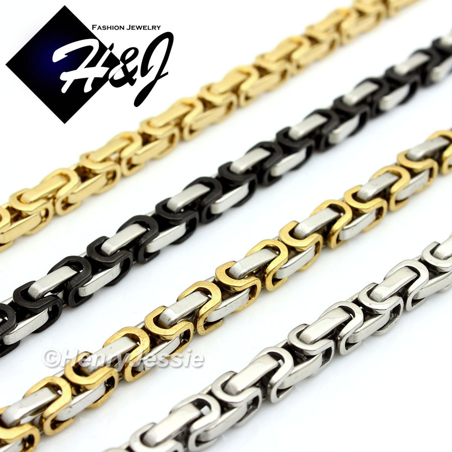 18-40″Stainless Steel 4/6/8mm Silver/Gold Plated Byzantine Box Chain Necklace*T
